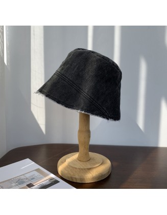 Washed denim frayed edge distressed fisherman style hat