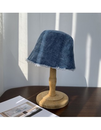 Washed denim frayed edge distressed fisherman style hat