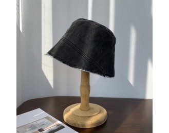 Washed denim frayed edge distressed fisherman style hat